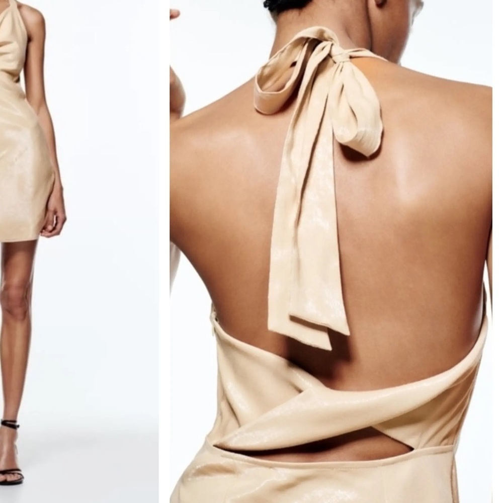 Zara Metallic Cream/Beige Halter Dress - S - Picture 6 of 6
